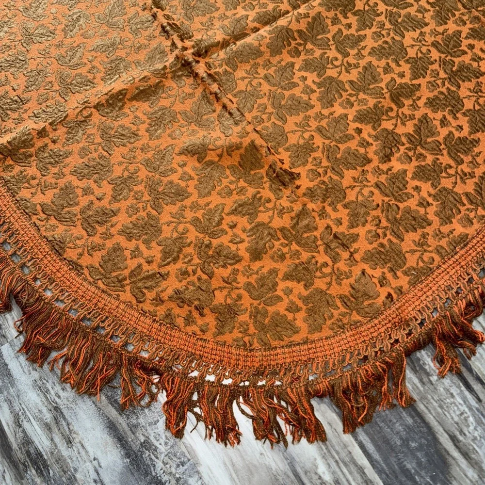 Vintage MCM Orange Brown Coverlet Bedspread Sears Bellissimo Italy Full Fringe
